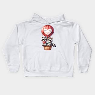 Valentine Raccon Couple On Hot Air Balloon Kids Hoodie